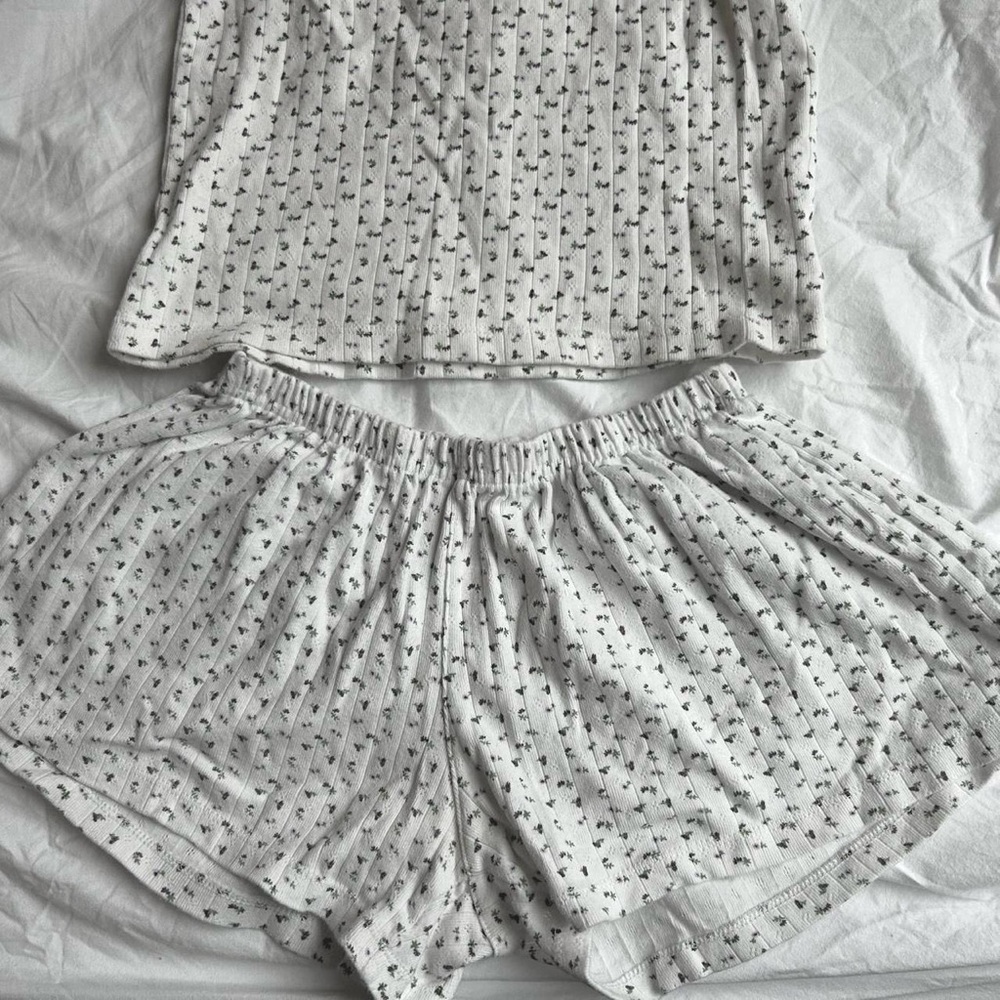 Women's White Floral Ribbed Tank & Short Sleep Set - Picture 3 of 3